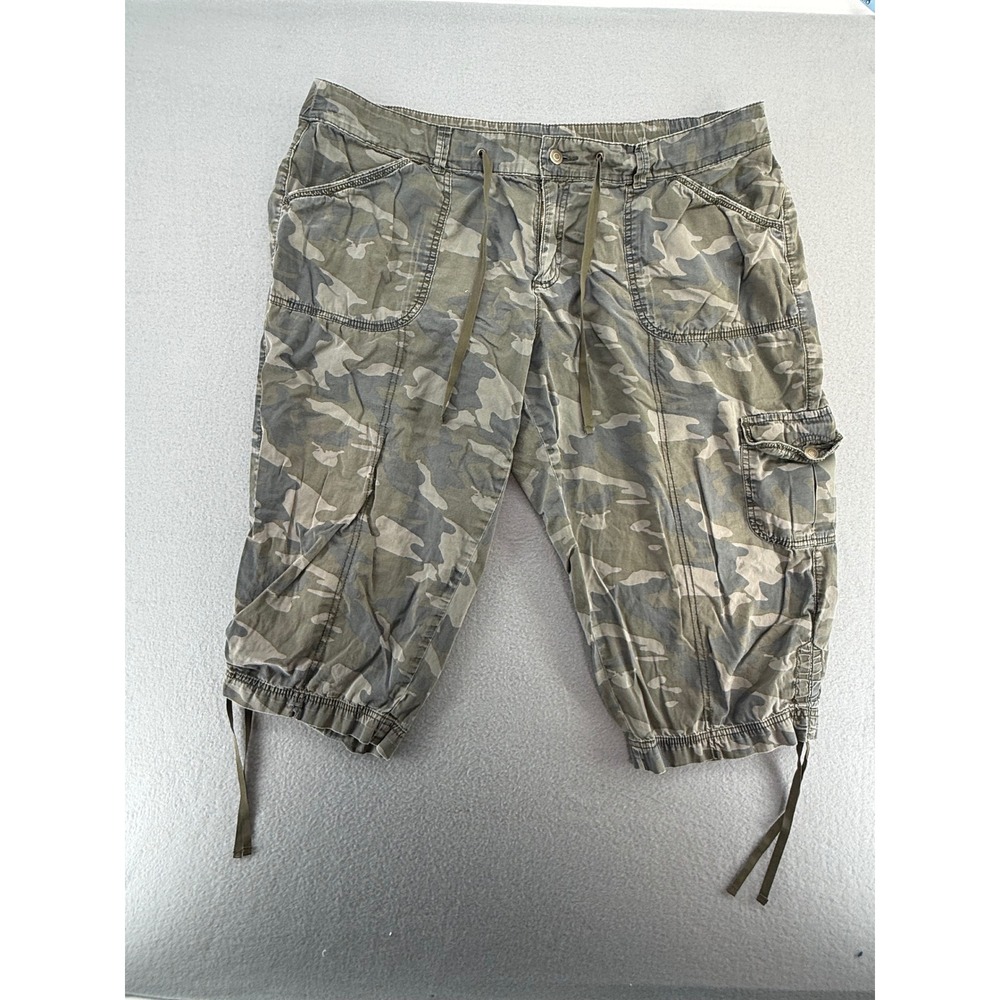 Faded Glory Womens Camo Capri Cargo Pants Green Gray 20W FQW25850PR